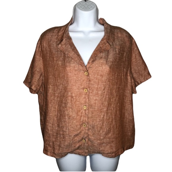 Rachel Zoe Tops - Rachel Zoe 100% Linen Button Down Short Sleeve Top Size Medium